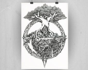 Tree of Life Giclee Print: Detailed Ink Drawing, Fine Art Paper