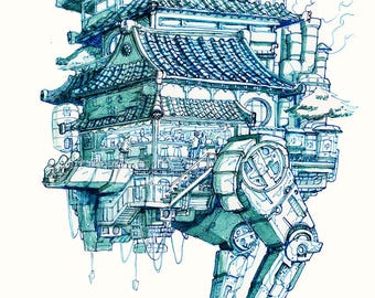 Japanese Temple Art Print: Ghibli Inspired Architecture