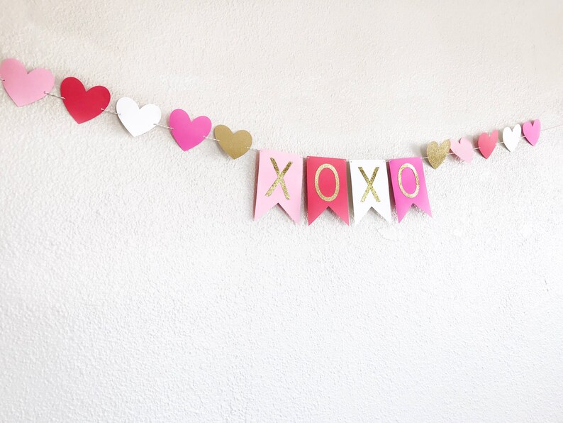 Valentine's Day Banner Valentine's Day Garland Valentine's Day Party Hear Garland Heart Banner Red and Pink Party Decor XOXO image 2