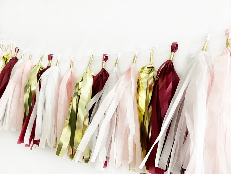 and Blush Pink Tassel Garland Bridal Shower Decor Burgundy Gold Maroon Tassel Garland Gold Party Decor Baby Shower Decor