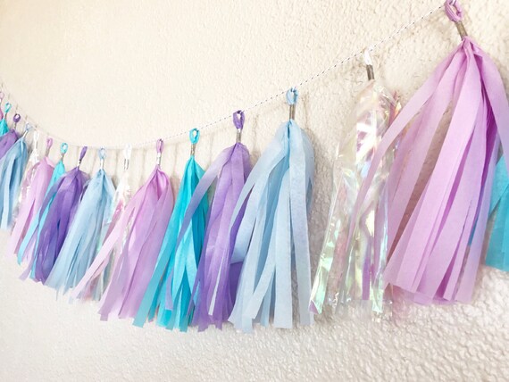 Tassel Garland Frozen Party Decorations Winter Wonderland Party Baby Shower Decorations Iridescent Banner Winter Theme Party