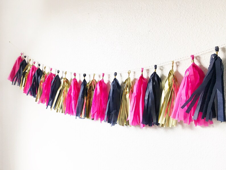 Tassel Garland Tassel Banner Tassels Navy Blue and Pink Etsy
