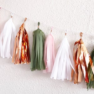 Tassel Garland | Rose Gold, olive Green, and blush Tassel garland | Millenial Pink Party | Rose Gold Party | Neutral Tassel Garland |