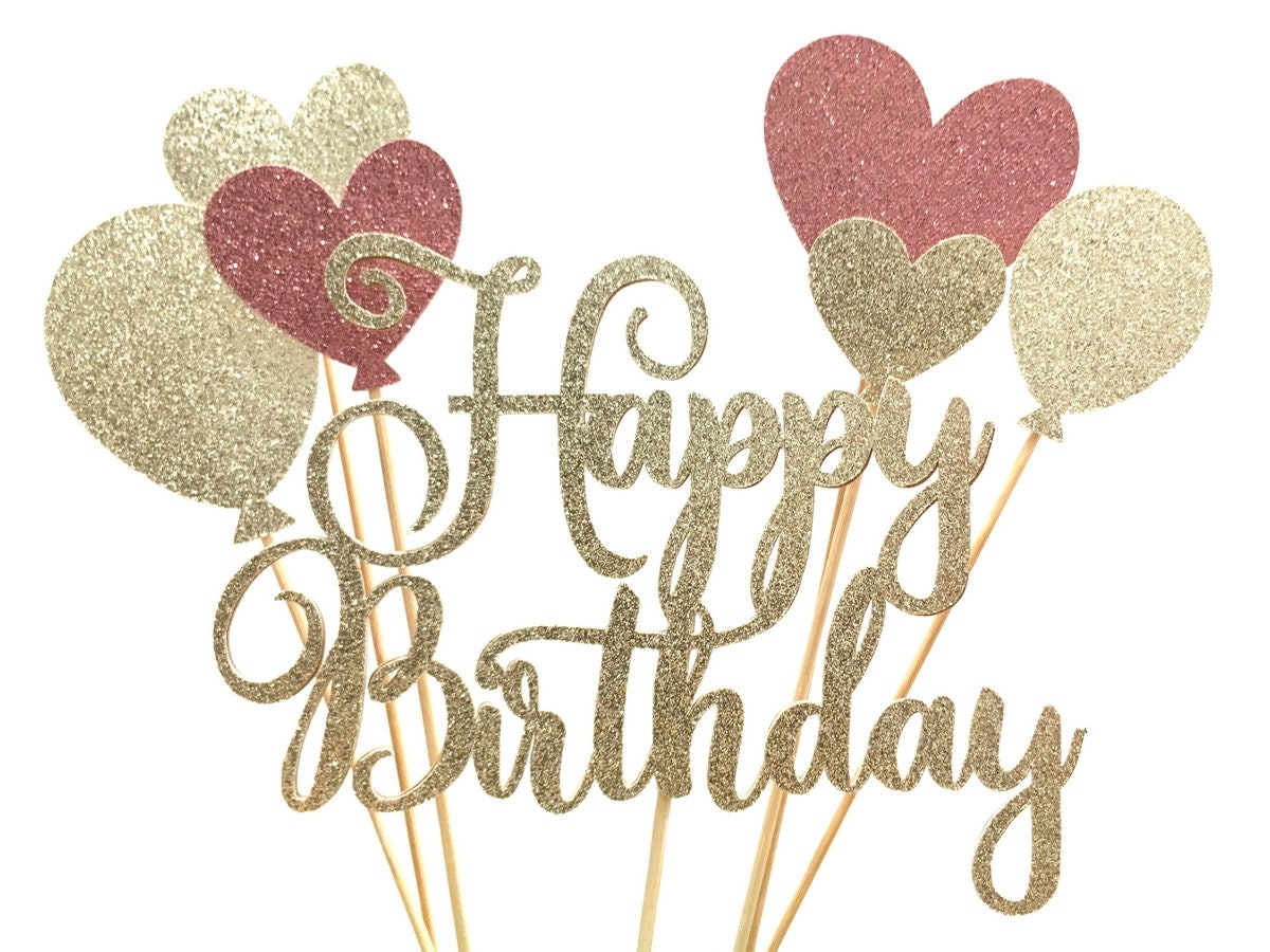 Champagne/Pink Glitter Script Happy Birthday & Balloons ..., happy birthday daughter glitter images