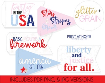 Fourth of July Printable Pennant Flags | 4th of July DIY Party Favor | Independence Day Kids Party Decor| kids Photo Prop | Printable Party