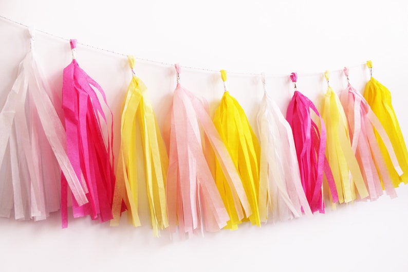 Sunshine Tassel Garland Lemonade Tassel Garland Tassel Banner pink and yellow Tassel Garland pink and yellow Party Decor Lemon image 1