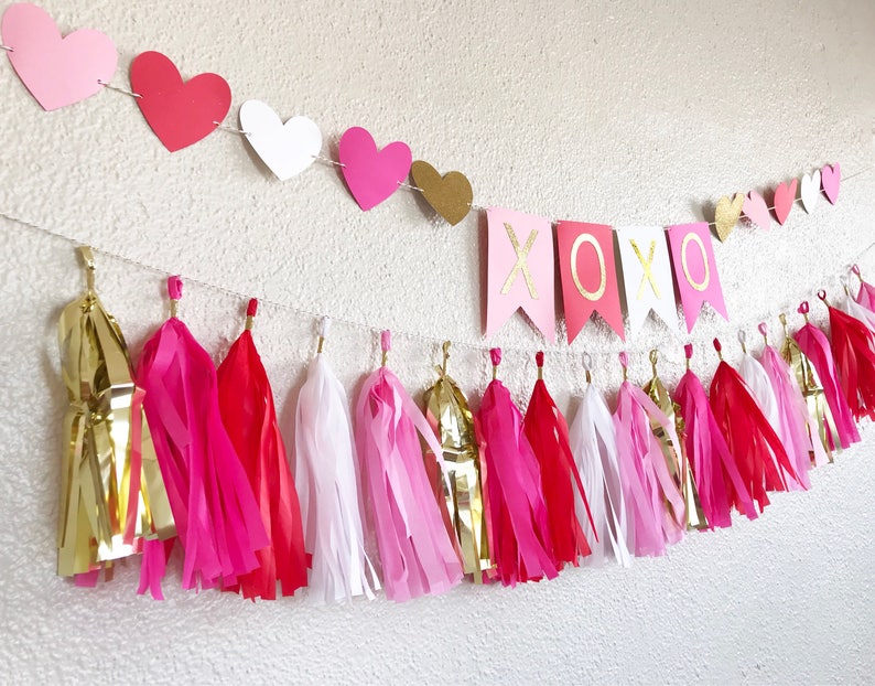 Valentine's Day Banner Valentine's Day Garland Valentine's Day Party Hear Garland Heart Banner Red and Pink Party Decor XOXO image 4