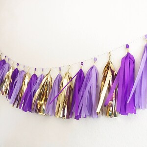 Tassel Garland Tassel Banner Purple and Gold Tassel Garland Purple and Gold Party Decor Purple Violet Lavendar Gold Party image 1