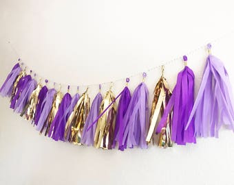 Tassel Garland | Tassel Banner | Purple and Gold Tassel Garland | Purple and Gold Party Decor | Purple | Violet | Lavendar | Gold | Party