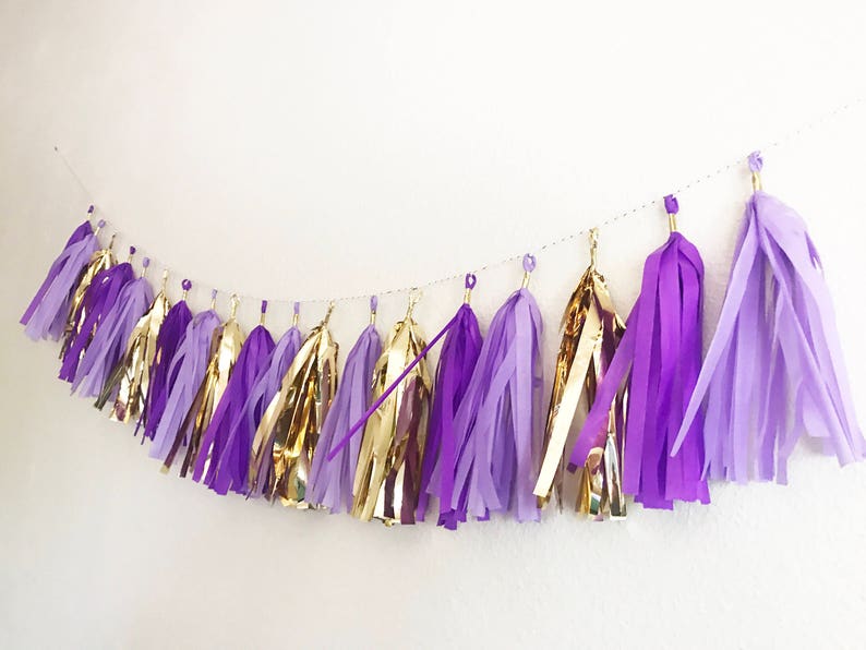 Tassel Garland Tassel Banner Purple and Gold Tassel Garland Purple and Gold Party Decor Purple Violet Lavendar Gold Party image 1