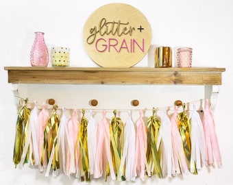 Blush and Gold Tassel Garland | Tassel Banner | Blush Party Decor | Bridal Shower Party Decor | Baby Shower Party Decor | Pale Pink Party