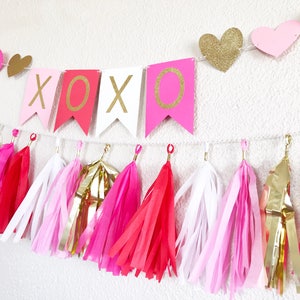 Valentine's Day Banner Valentine's Day Garland Valentine's Day Party Hear Garland Heart Banner Red and Pink Party Decor XOXO image 1