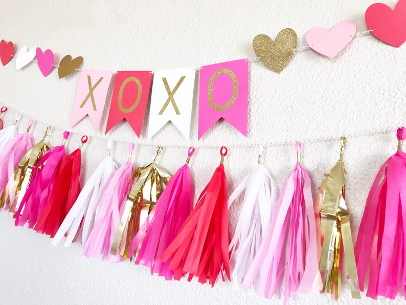 Valentine's Day Banner Valentine's Day Garland Valentine's Day Party Hear Garland Heart Banner Red and Pink Party Decor XOXO image 1