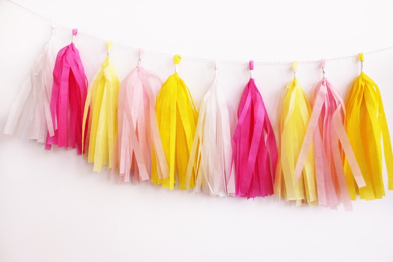 Sunshine Tassel Garland Lemonade Tassel Garland Tassel Banner pink and yellow Tassel Garland pink and yellow Party Decor Lemon image 2