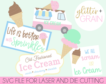 Ice Cream Tiered Tray Decor, Ice Cream Tiered Tray Laser Files, Ice Cream SVG, Instant Download Tiered Tray Signs, Summer Signs, Laser Files