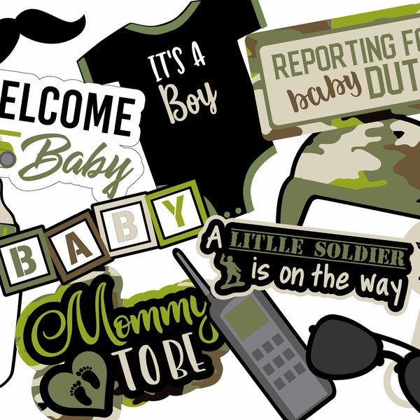 UNEDITABLE Printable Little Soldier Baby Shower Photo Booth Props | Instant Download Army Baby Shower Photo Booth Props | Army Party Decor |
