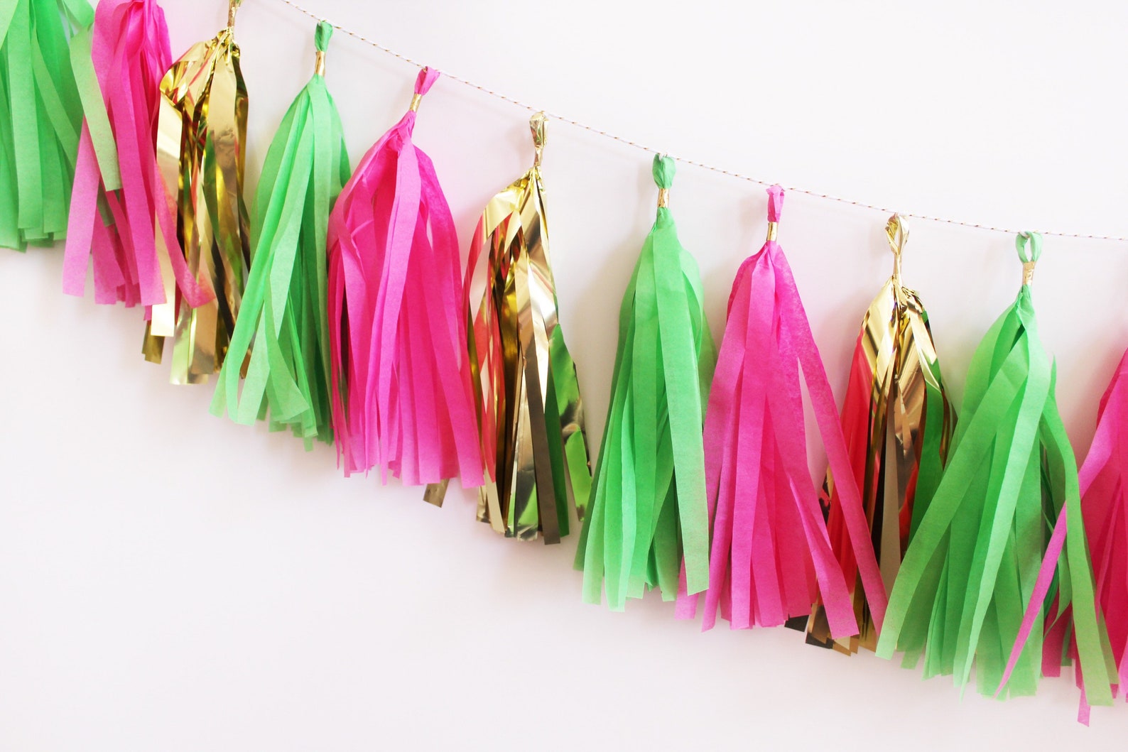 Tassel Garland Tassel Banner Pink and Green Tassel Garland Etsy
