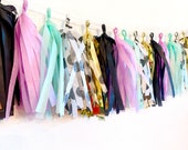 Tassel Garland | Tassel Banner | Lilac, Mint Green, and Black Tassel Garland | 80’s Birthday Party Decor | Lavender and mint party decor | Il_170x135