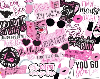 UNEDITABLE Photo Booth Props | Mean Girl Photo Booth Props | Bachelorette Party Props | Digital Photo Booth Props |  Pink Printable Props |