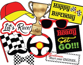 UNEDITABLE Instant Download Photo Booth Props | Race car Party Photo Booth Props | Digital Download Props | Printable Photo Booth Props | Bo