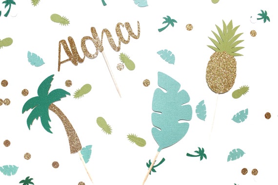 Luau Cupcake Topper Set | First Luau | 1st Luau | Tropical Party | Luau Party Decor | Aloha, Pineapple, Palm Tree & Leaf Cupcake Topper Il_570xn