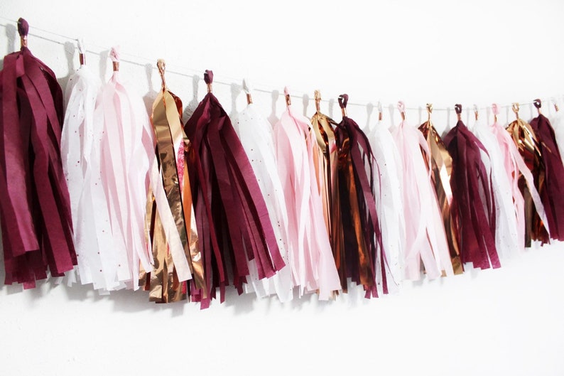 Rose Gold Burgundy and Blush Pink Tassel Garland Maroon Etsy
