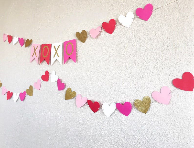 Valentine's Day Banner Valentine's Day Garland Valentine's Day Party Hear Garland Heart Banner Red and Pink Party Decor XOXO image 8