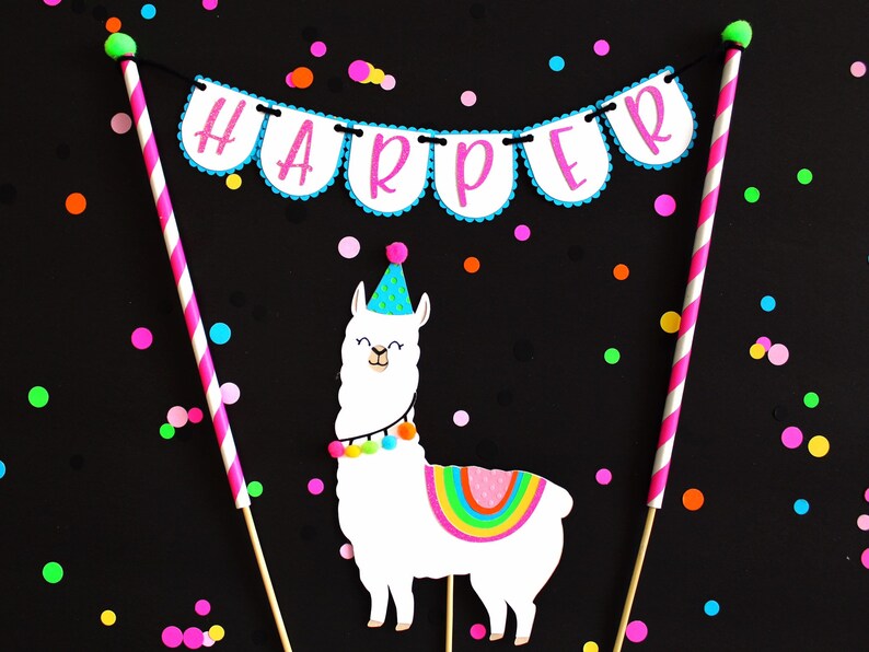 Llama Cake Topper Set Llama Birthday Party Party Animal Cake Topper Llama Decoration No Drama Llama image 3