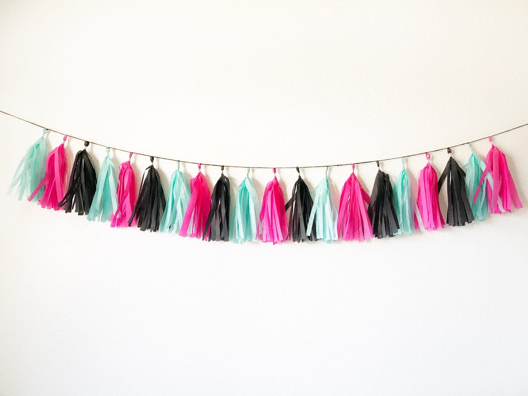 Tassel Garland Tassel Banner Pink and Aqua Party Decor Etsy