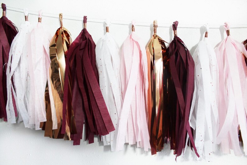 Rose Gold Burgundy and Blush Pink Tassel Garland Maroon Etsy
