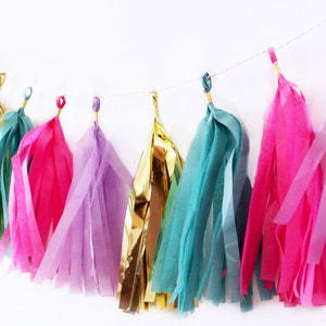 Pink, Purple, Teal, and Gold Tassel Garland | Tassel Banner | Pink and Purple Party Decor | Party Supplies | Birthday Party Decor | Genie Pa