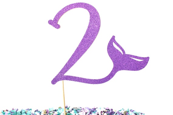 mermaid tail number 2 cake topper any age cake topper glitter