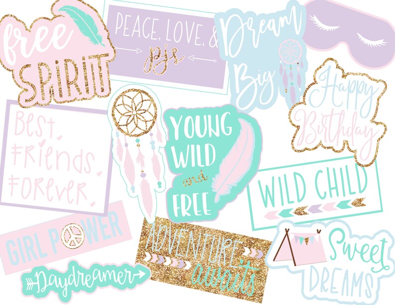 Instant Download Photo Booth Props Boho Slumber Party Photo Etsy