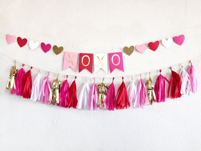 Valentine's Day Banner Valentine's Day Garland Valentine's Day Party Hear Garland Heart Banner Red and Pink Party Decor XOXO image 7