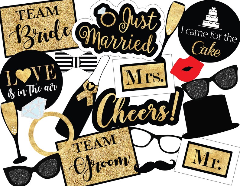 Instant Download Gold Wedding Photo Booth Props Printable ...