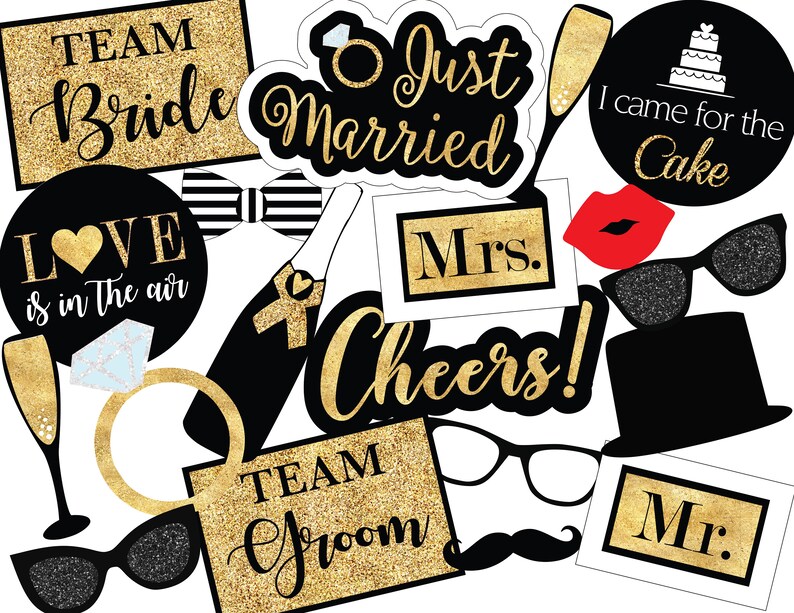 Instant Download Gold Wedding Photo Booth Props Printable