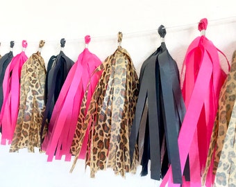 Tassel Garland |  Leopard Print Decorations | Cheetah Print Decorations | Pink and Leopard Party