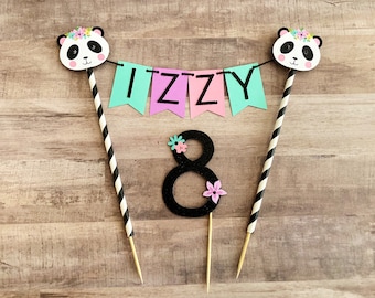 Panda Birthday Cake Topper Set | Floral Panda Party Theme | Party Like a Panda Decor | Pink Panda Party | Girls Panda Cake Topper