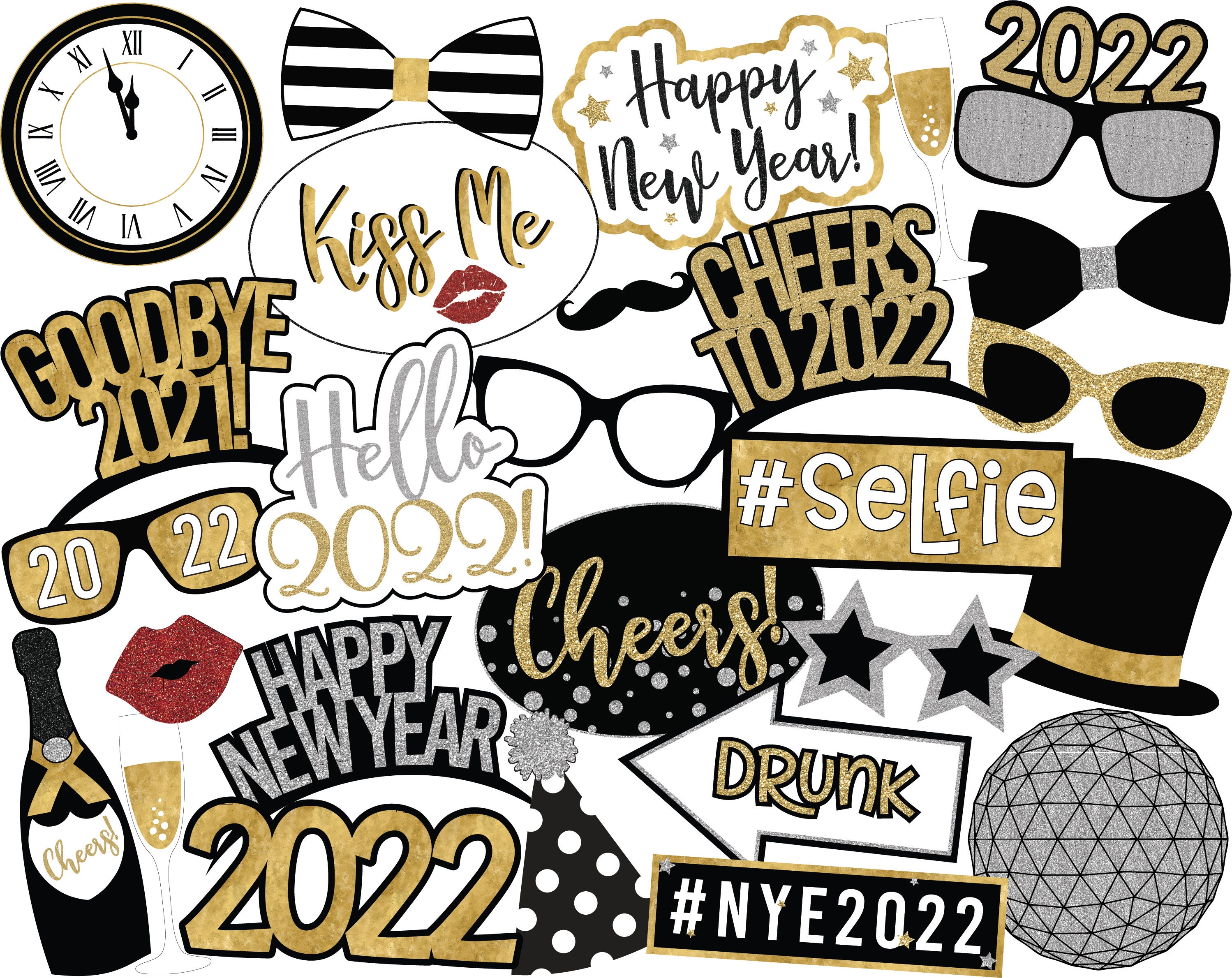 Pack of 35 New Years Eve Party Supplies 2022 New Years Eve Photo Booth Props New Years Photo Props for 2022 New Years Decorations New Years Photo Booth Props Happy New Year Decorations 2022