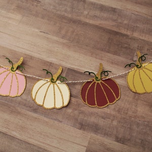 Little Pumpkin Garland Burgundy, Gold & Pink Party Decor Autumn Garland Fall Garland Girly Pumpkin Party Glam Thanksgiving Decor image 1