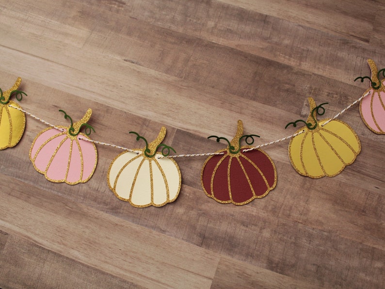 Little Pumpkin Garland Burgundy, Gold & Pink Party Decor Autumn Garland Fall Garland Girly Pumpkin Party Glam Thanksgiving Decor image 1