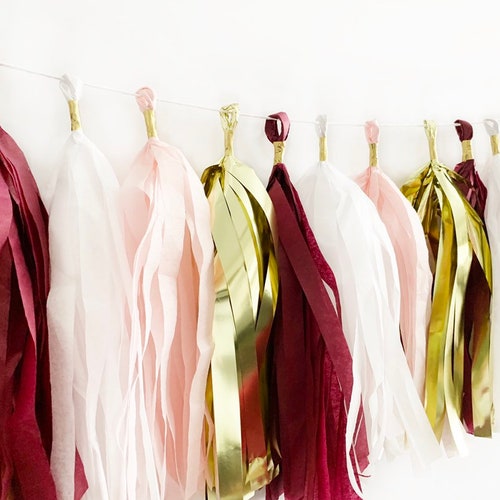 Gold Burgundy and Blush Pink Tassel Garland Maroon Tassel Etsy