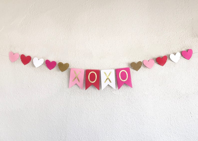 Valentine's Day Banner Valentine's Day Garland Valentine's Day Party Hear Garland Heart Banner Red and Pink Party Decor XOXO image 9