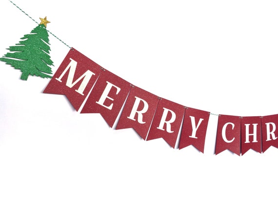 Merry Christmas Holiday Banner | Iridescent Glitter Christmas Tree ...