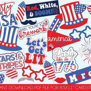 UNEDITABLE 4th of July  Party Photo Booth Props | Independence Day Party Props | Patriotic  Digital Photo Props | 4th of July Printable Prop