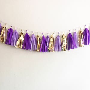 Tassel Garland Tassel Banner Purple and Gold Tassel Garland Purple and Gold Party Decor Purple Violet Lavendar Gold Party image 2