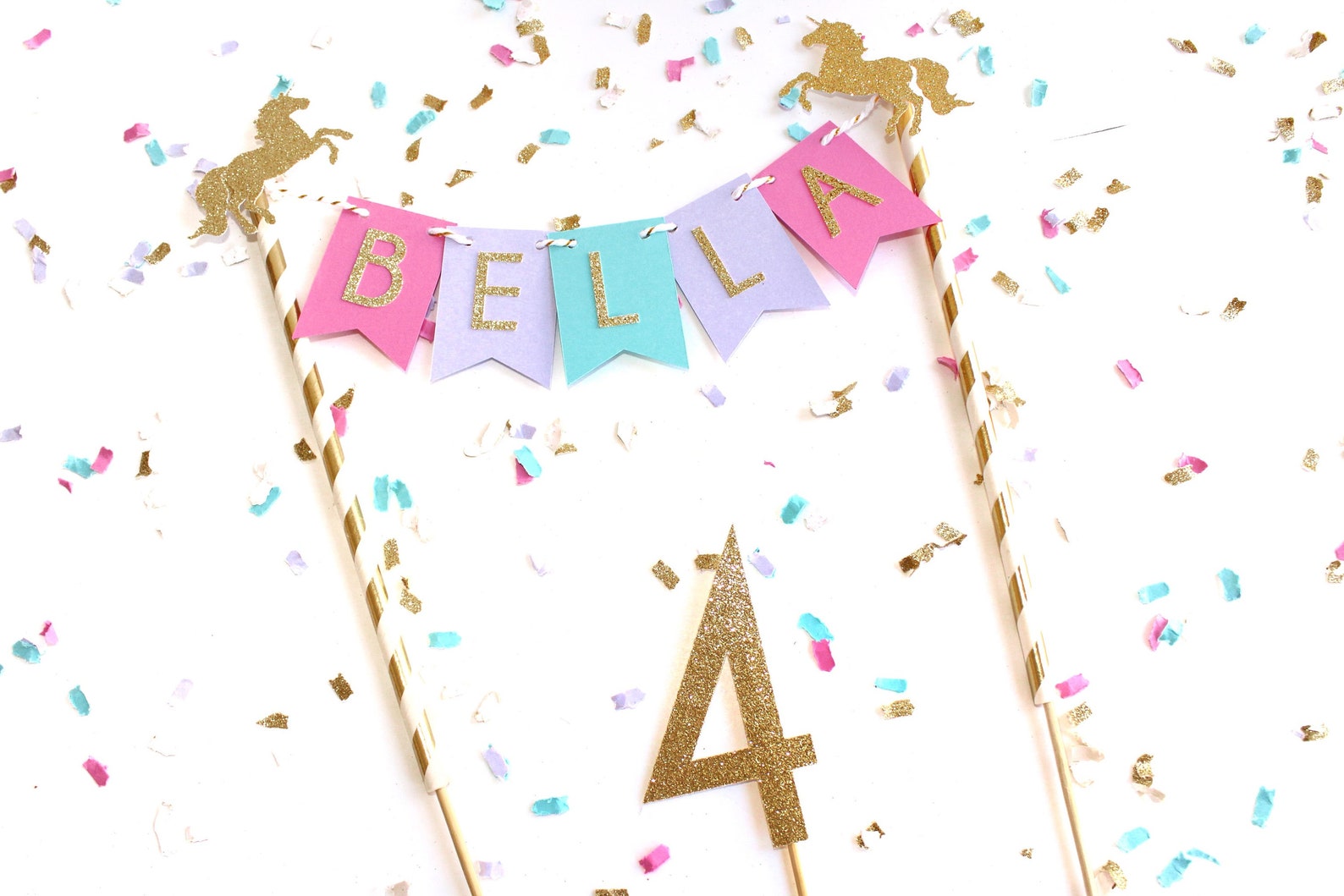 Unicorn Bunting Banner Cake Toppers