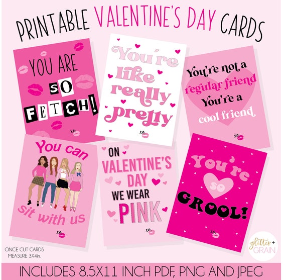 Printable Mean Girl Valentines Day Cards | Print at Home Pop Culture Valentines Day Printables | Galentines Day Cards | Girly Valentines Day