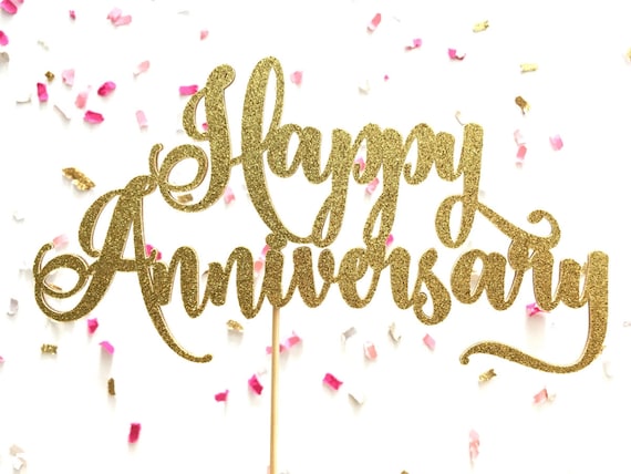 Happy Anniversary Gold Glitter Cake Topper Anniversary Party | Etsy