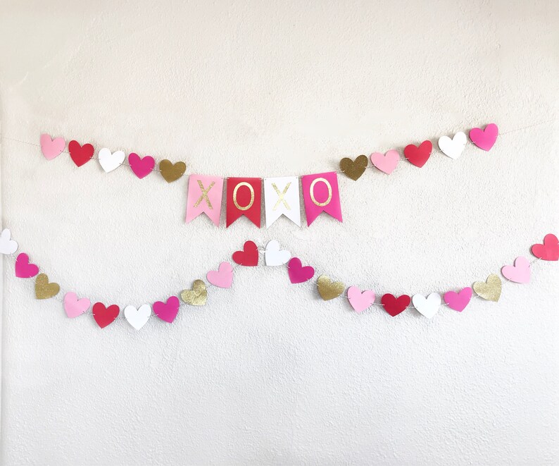Valentine's Day Banner Valentine's Day Garland Valentine's Day Party Hear Garland Heart Banner Red and Pink Party Decor XOXO image 6